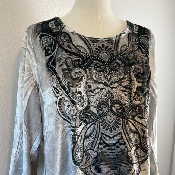 Whimsigoth One World Top Womens 1X Grey Velvet Rhinestone Boho Flowy Y2K Fairy - Picture 2 of 11
